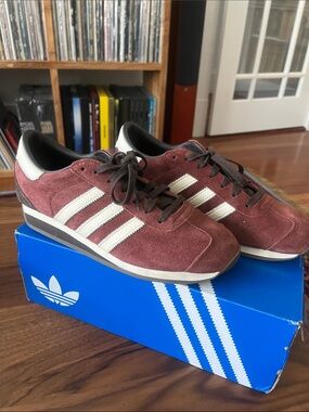 adidas unisex fox brown Suede Sneakers with White Stripes